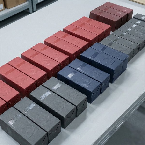 Retail packaging mass production with consistent printed colors, embossed details and surface quality control.